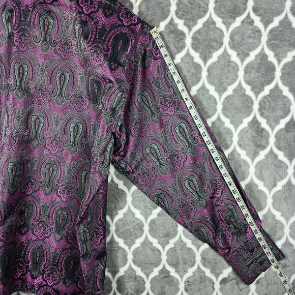Angelino for Bermuda Men Shirt Men Size 5XL Purple Black Paisley Brocade Flashy - Picture 8 of 14